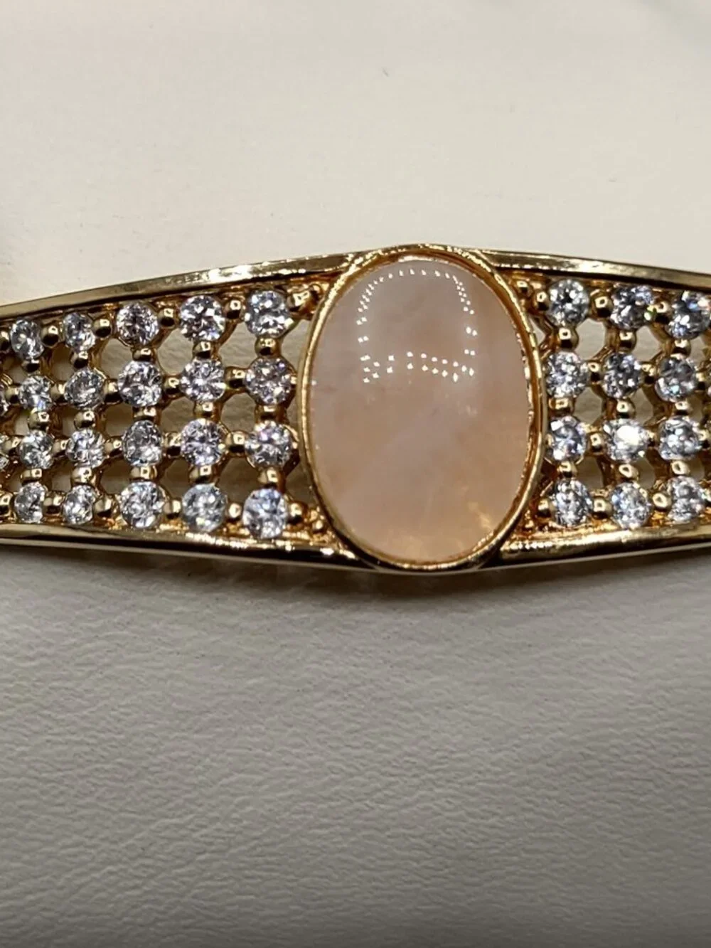 Bangle Bracelet -Peach Iolite Stone + CZs- Sterling Silver 925-Gold Vermeil